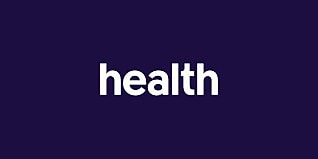 Word "health" on a purple background.