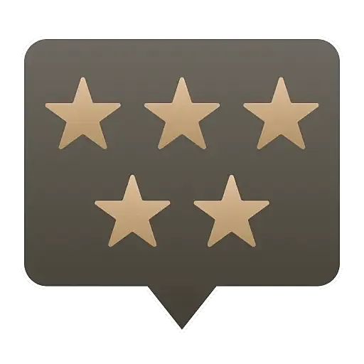 Five gold stars in a speech bubble.