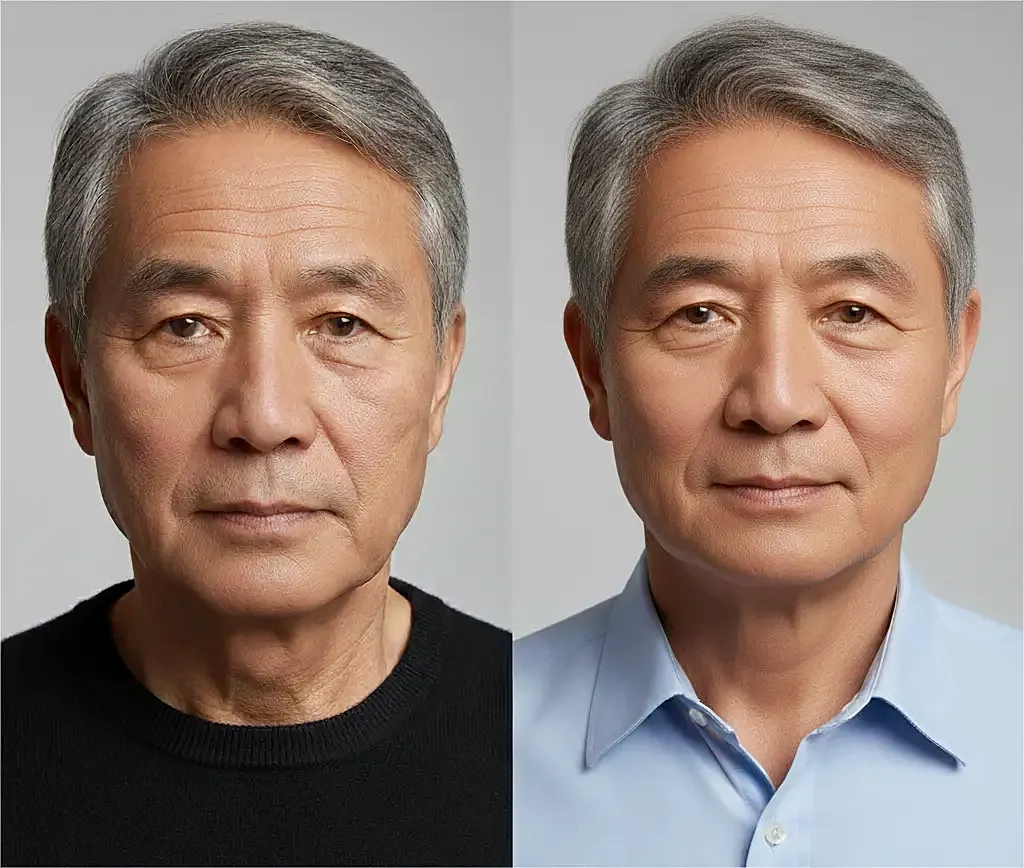 Before and after fitness transformation photos.