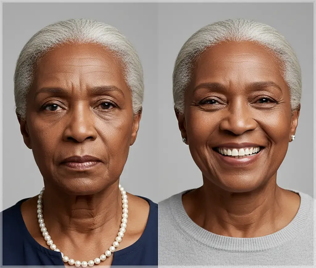 Before and after weight loss transformation photo.