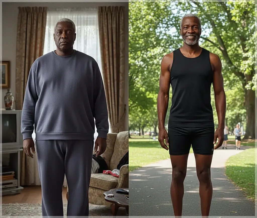 Before and after transformation of a man.